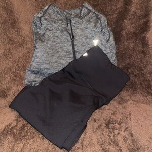 Gray Quarter-Zip Pullover and Black Pants Set